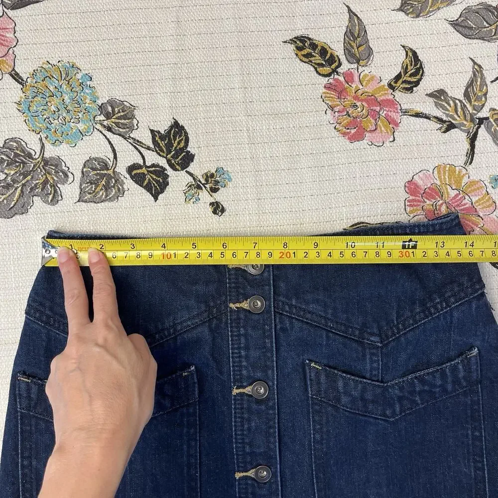 Free People Mini Skirt 2 Blue Denim Button Front 100% Cotton Dark Wash Pockets